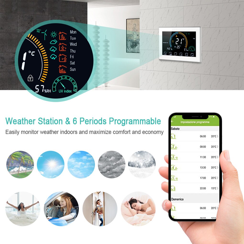 WiFi Smart Programmable Room Thermostat Backlit LCD Electric Heating Controller BHT-8000-GALW