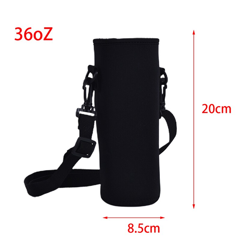 Neoprene Water Pouch Holder Shoulder Strap Black Bottle Carrier Insulat Bag 18/36/64oZ Water Bottle Carrier Insulated Cover Bag: 36oZ