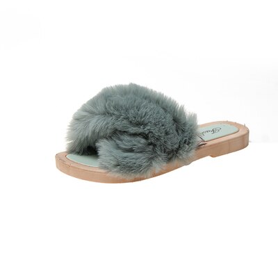Femmes chaussures moelleux fausse fourrure sandales femmes 20202 été grande peluche sandales décontracté en plein air sandales femme fourrure tongs: LIGHT BLUE / 39