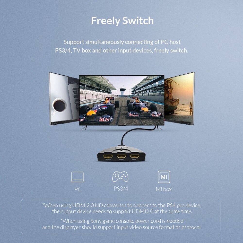 ORICO HDMI Splitter 3 In 1 Out 4K HDMI Switcher With Infrared Remote Control USB 3.0 HDMI for DVD HDTV Xbox PS3/4 Smart STB