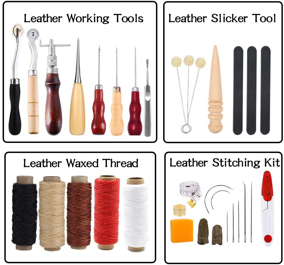 LMDZ 34 Pcs Leather Working Kit, Leather Crafting Tools and Supplies, Leather Starter Kit with Leather Burning Tool