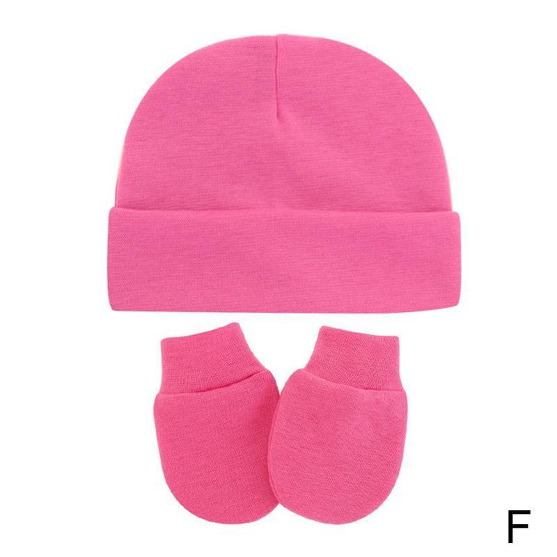 2-piece Set Of Color Hooded Anti-scratch Gloves Hat Beanies Gloves Newborn Cotton Hat And Soft Cotton Winter War A1S3: F