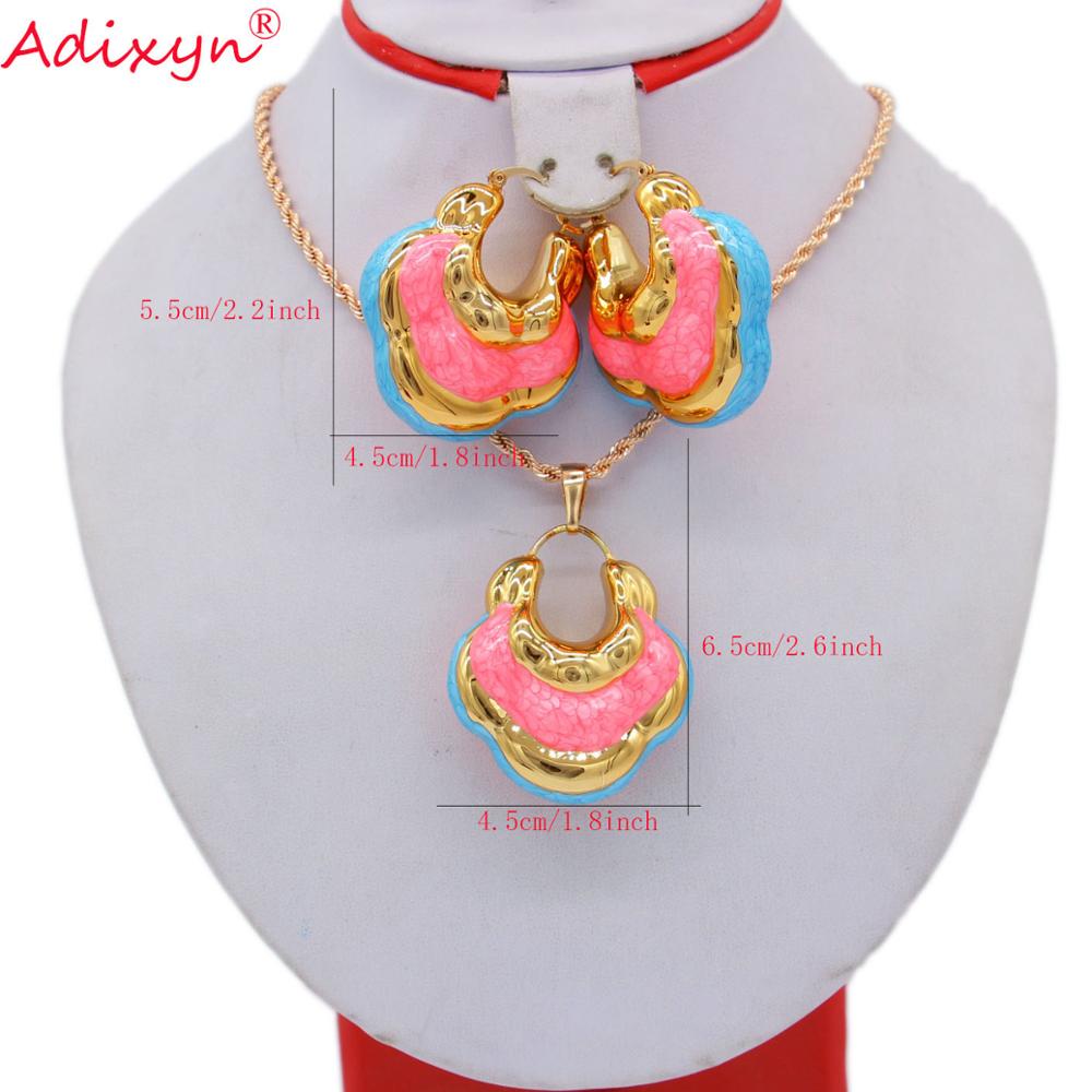 Adixyn Romantic Nigerian Jewelry Set For Women Bag Shape Colorful Earrings Pendant Necklace African Jewelry Trendy N03197