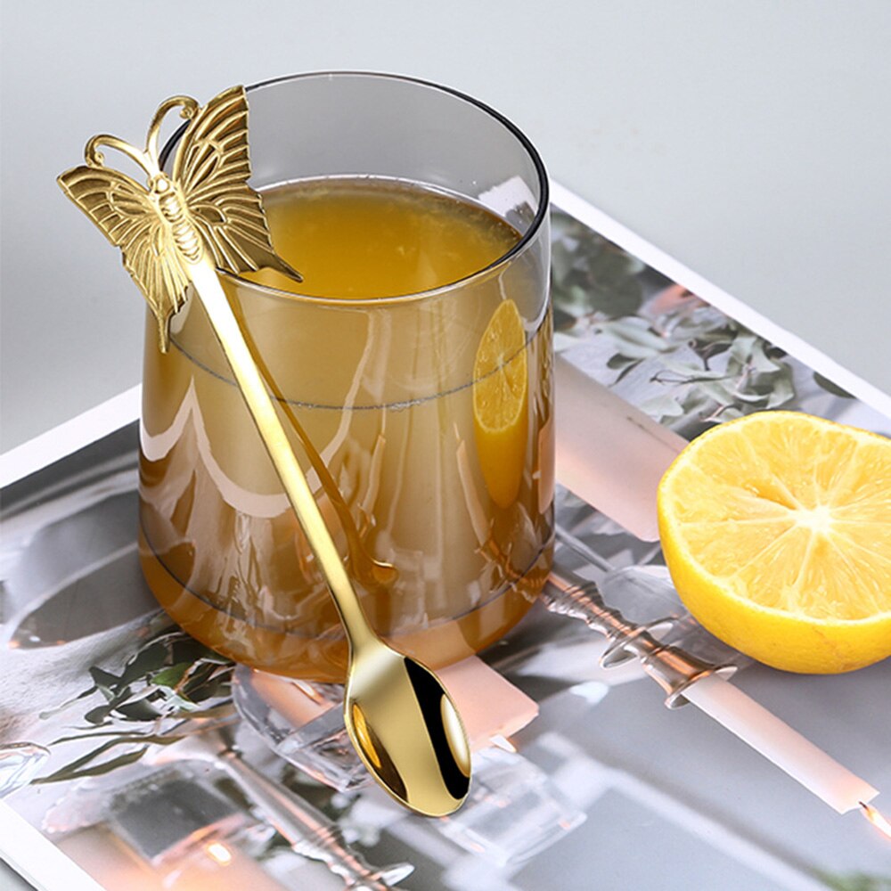 Dessert Cake Fork Stainless Steel Coffee Spoon Butterfly Fruit Fork Milk Shake Spoon Reusable Spoon Smoothie Spoon