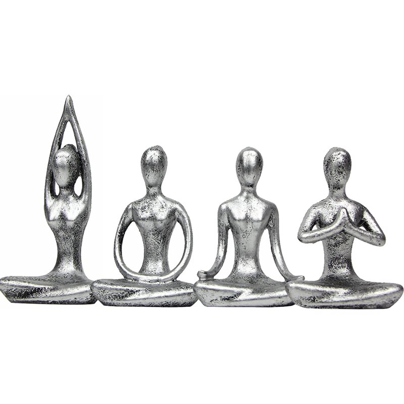 Statue de Yoga Zen, ensemble de 4 pièces, Sculpture en résine, décoration de la maison, Pose de Yoga: Default Title