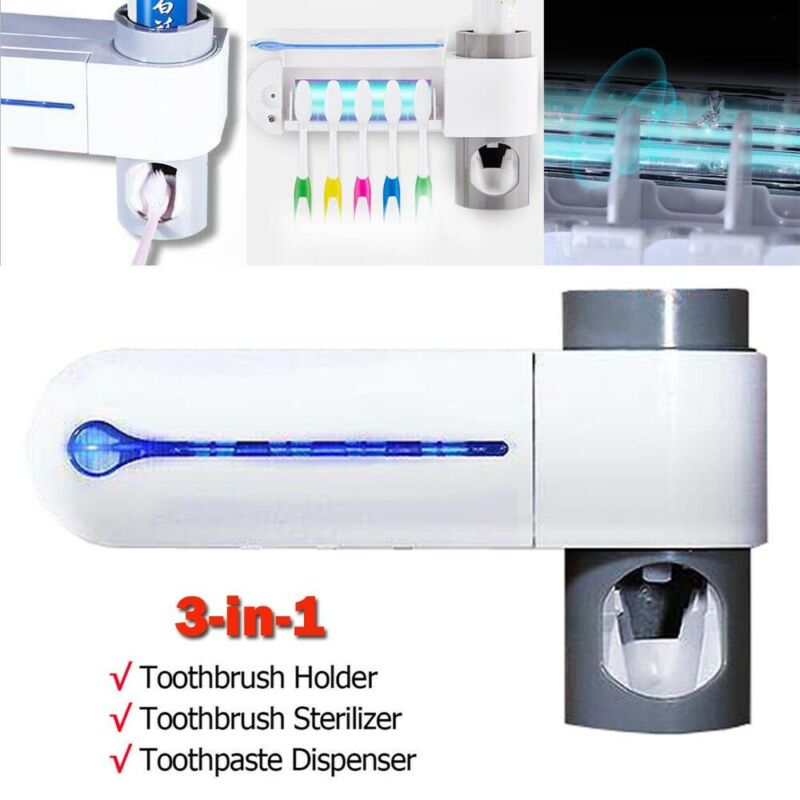 Antibakterier uv tandbørsteholder automatisk tandpasta dispenser sterilisere hjem rengøringsmiddel sterilisere badeværelse tilbehørssæt