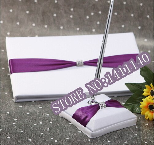 Kleur Paars En Wit Lila Linten Bruiloft Gastenboek En Pen Voor Bruiloft Benodigdheden Bruiloft Bezoekers Registratio