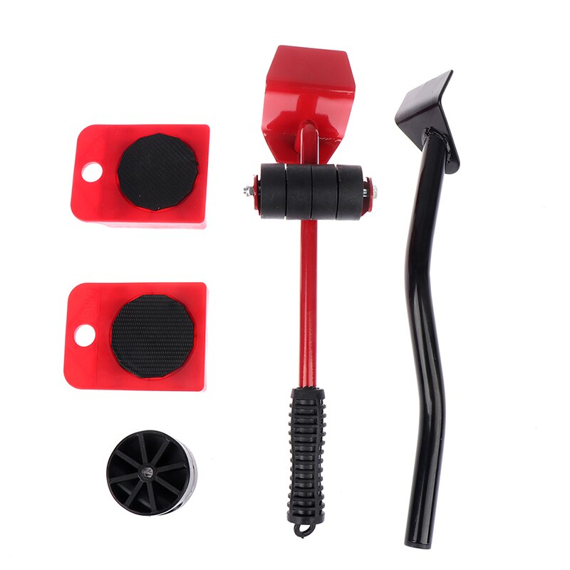 5pcs Furniture Lifter Heavy Roller Move Tool Set Wheel Bar Mover Sliders Transporter Trolley For 200kg/440Lbs