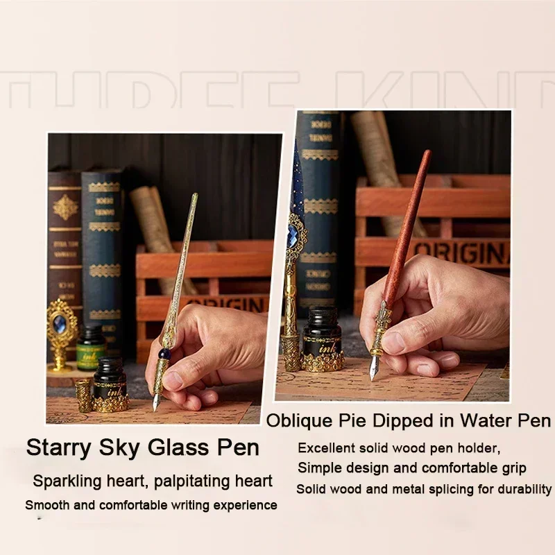 European Style Quill Pens Set with Ink Retro Dipping Quill Pen Lacquer Seal Student Dip Pencil Feather Pen