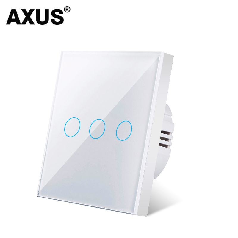 AXUS Touch Switch EU Light Sensor Switches Crystal Glass LED Button Panel Power AC100-240V 1/2/3 Gang Wall Lamp Interruttore