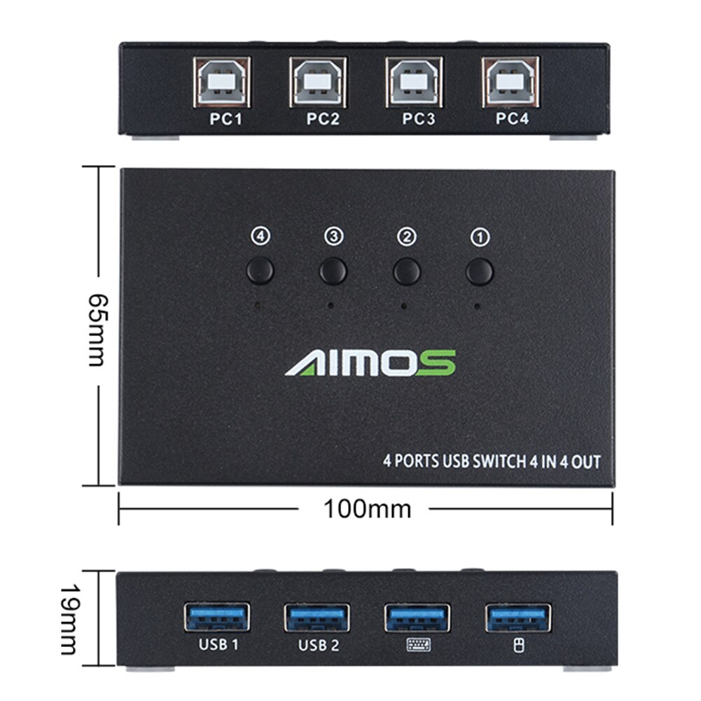 Practical USB Switcher KVM Switch Splitter Box for 4 PC Sharing Printer Keyboard Mouse Compative with Various USB Devices