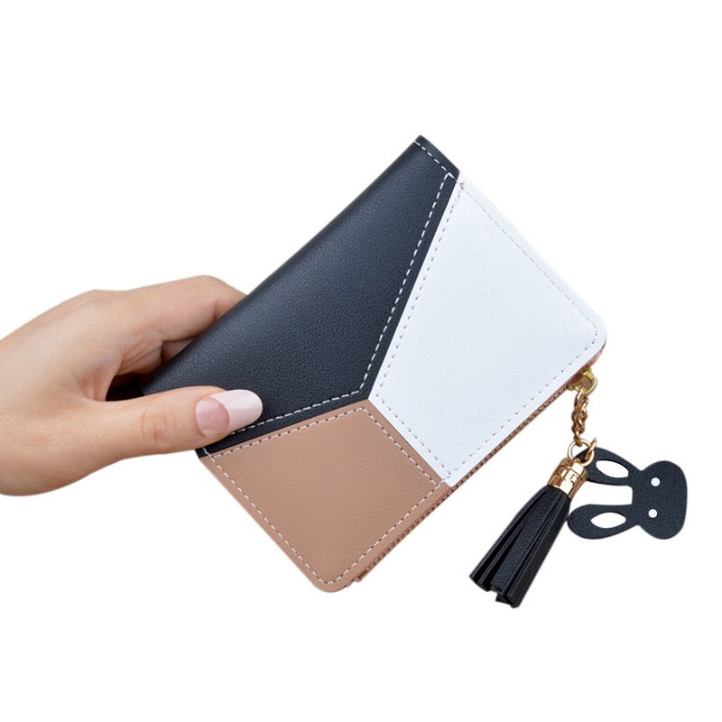 Geometrische dames clutch roze portemonnees telefoonvak portemonnee kaarthouder patchwork dames lange portemonnee dame creditcard pu doos: Zwart