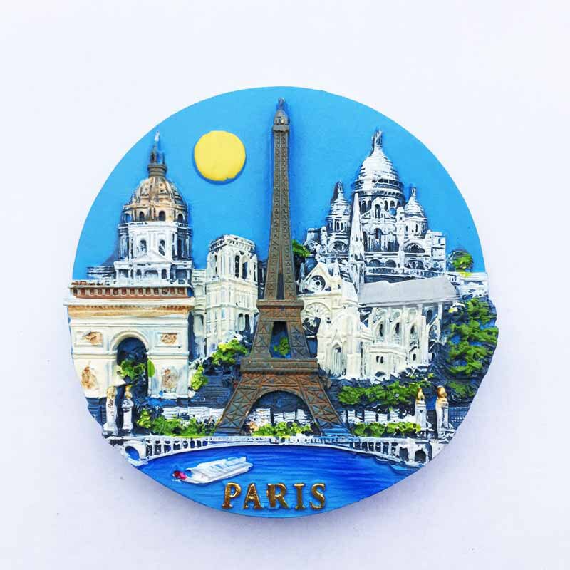 Paris Scenic Fridge Magnet 3D Round Refrigerator Magnets Travel Souvenirs Home Decoration