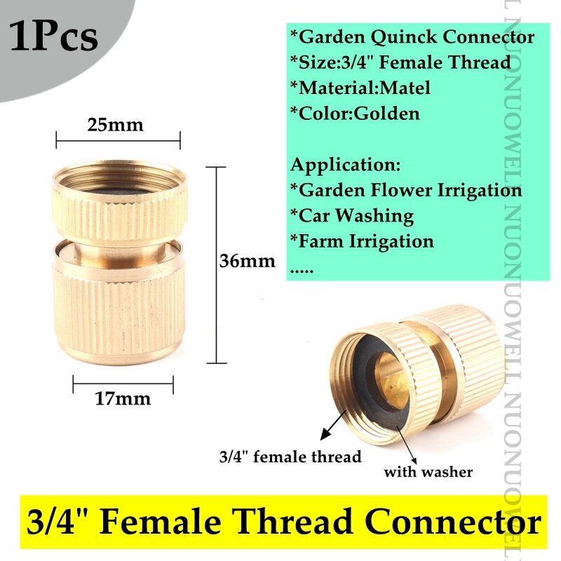 1pcs Copper Male And Female Thread Garden Quick Connector Garden Quick Tap Water Tap Adapter Connector Hose End Connector: 3l4in female
