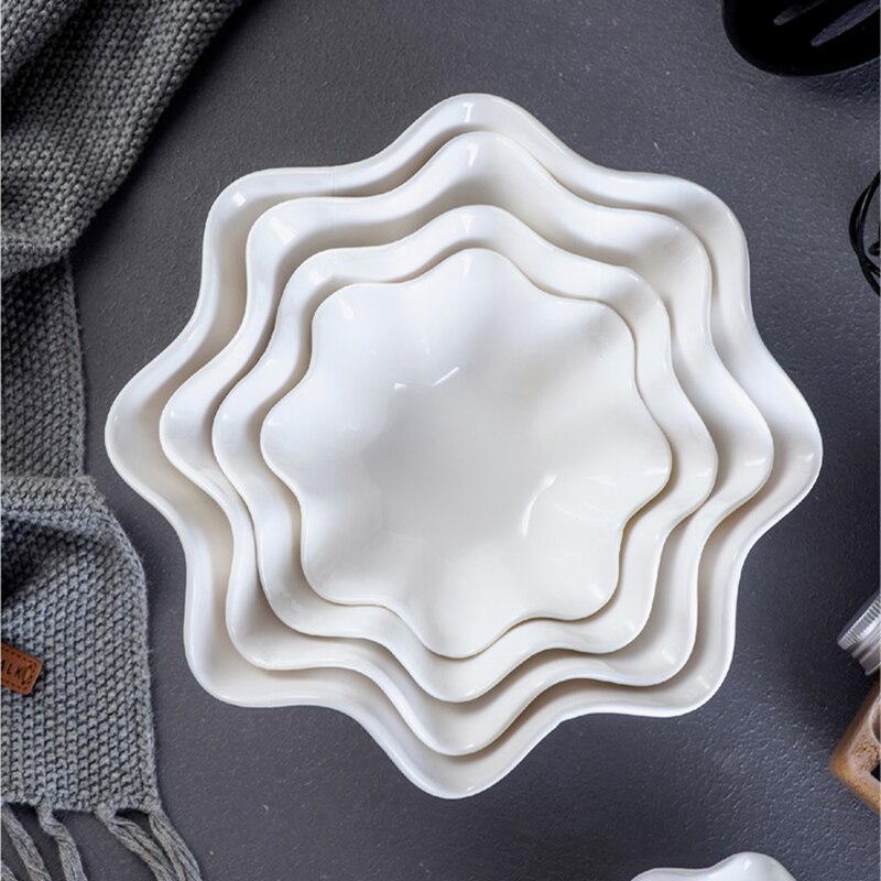 Plato de cerámica blanco puro para ensalada de frutas, cuencos de sopa, cuenco de fideos, plato de sabor, plato de pastel, cuencos de postre, plato de cena prensado, utensilios para hornear