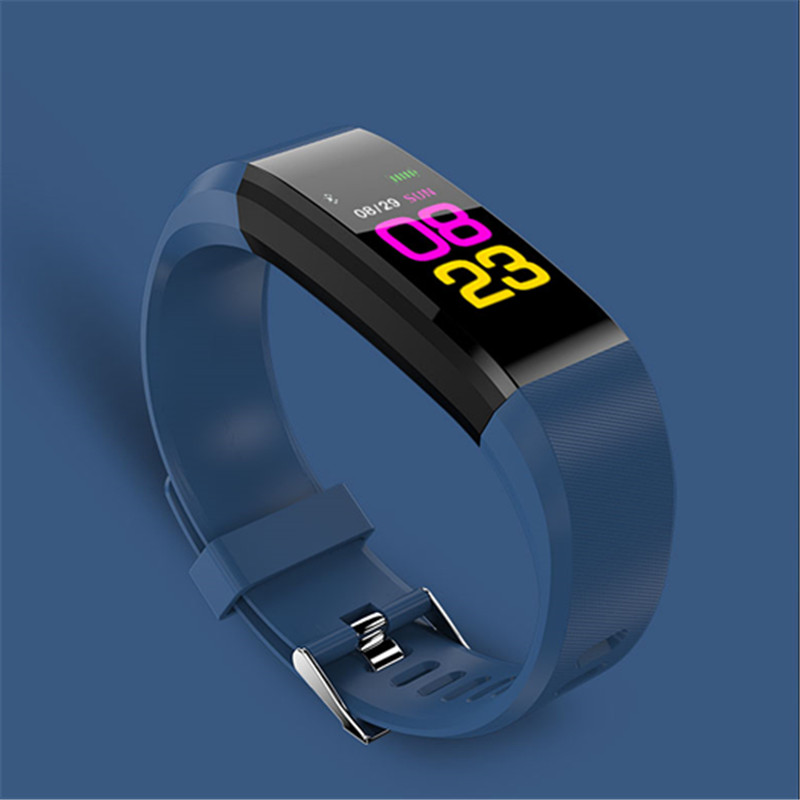 Écran intelligent bracelet moniteur de fréquence cardiaque Fitness activité Tracker 115plus bande intelligente couleur pression artérielle musique télécommande: 115PLUS BLUE