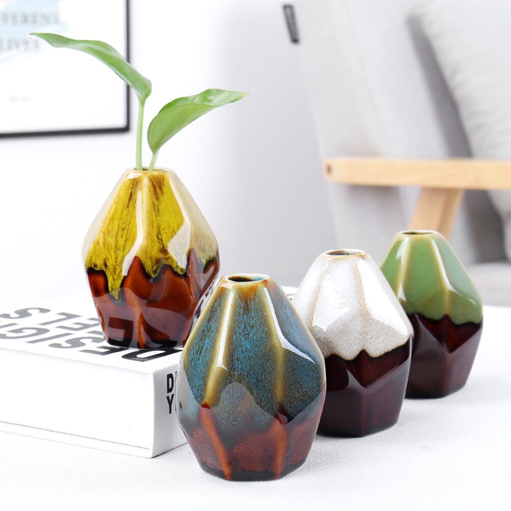 2pcs Multi-faceted Ceramic Vase Table Flower Arrangement Flower Vase Desktop Decoration for Office Hotel Home