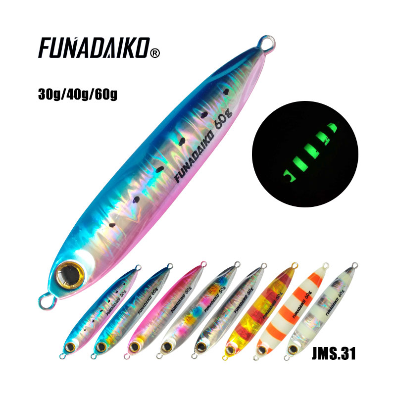 Funadaiko lyijymetalli jigi keinotekoiset syötit kalastusuistin hidas jigi 30/40/60g kalastusuistet uppoavat metallilusikat mikro jigisyötti