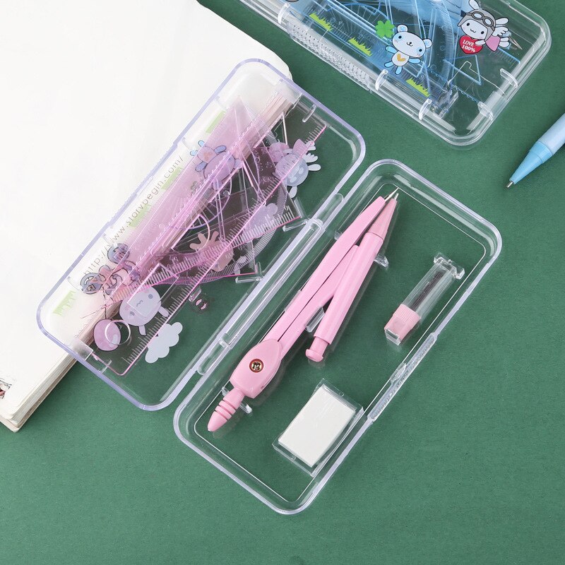 20set/Lot Math Geometry Kit Set 7PCS Student Supplies For Engineering Drawing Compass Protractor Ruler