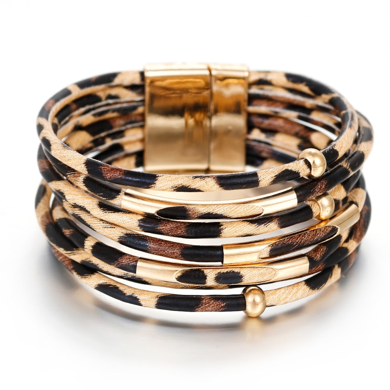 Flashbuy Luipaard Lederen Armbanden Voor Vrouwen Armbanden & Bangles Multilayer Wide Wrap Armband Sieraden