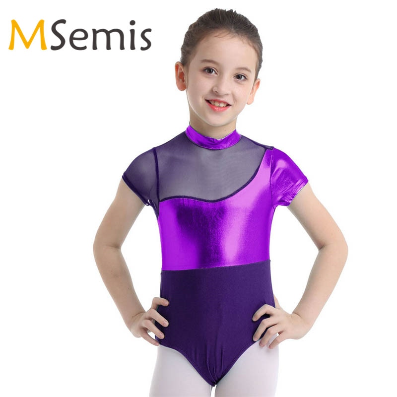 Kids Girls Gymnastic Swimsuit Swimwear Leotard Bodysuit Ballet Dance Leotard Jumpsuit Swimming Suit Children's Metallic Swimsuit