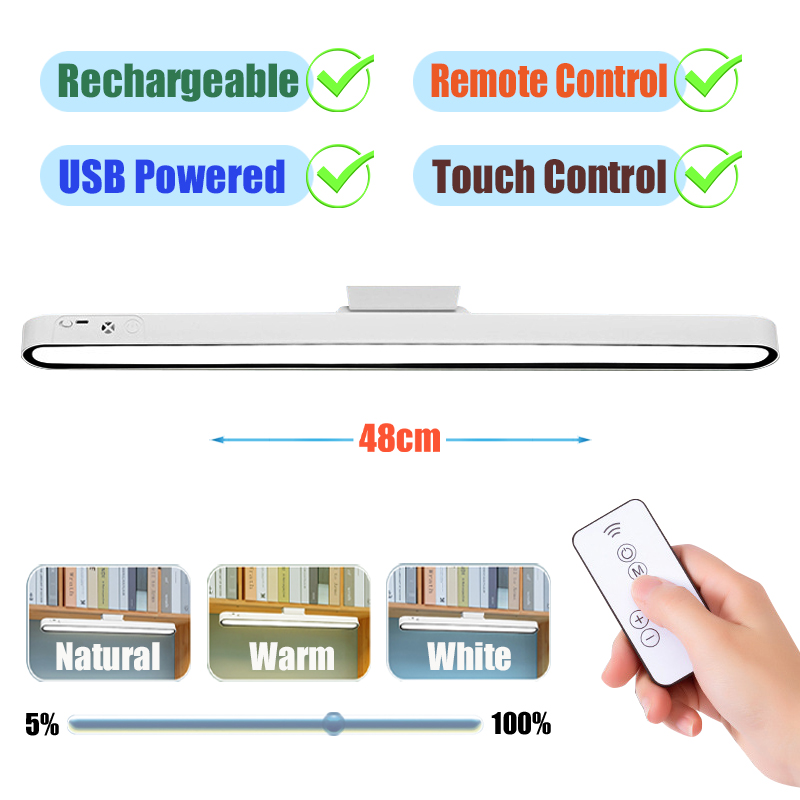 Lâmpada de mesa 48cm pendurado lâmpada de mesa magnética usb ou recarregável led luz de leitura regulável armário cabeceira espelho luz da noite: Bege