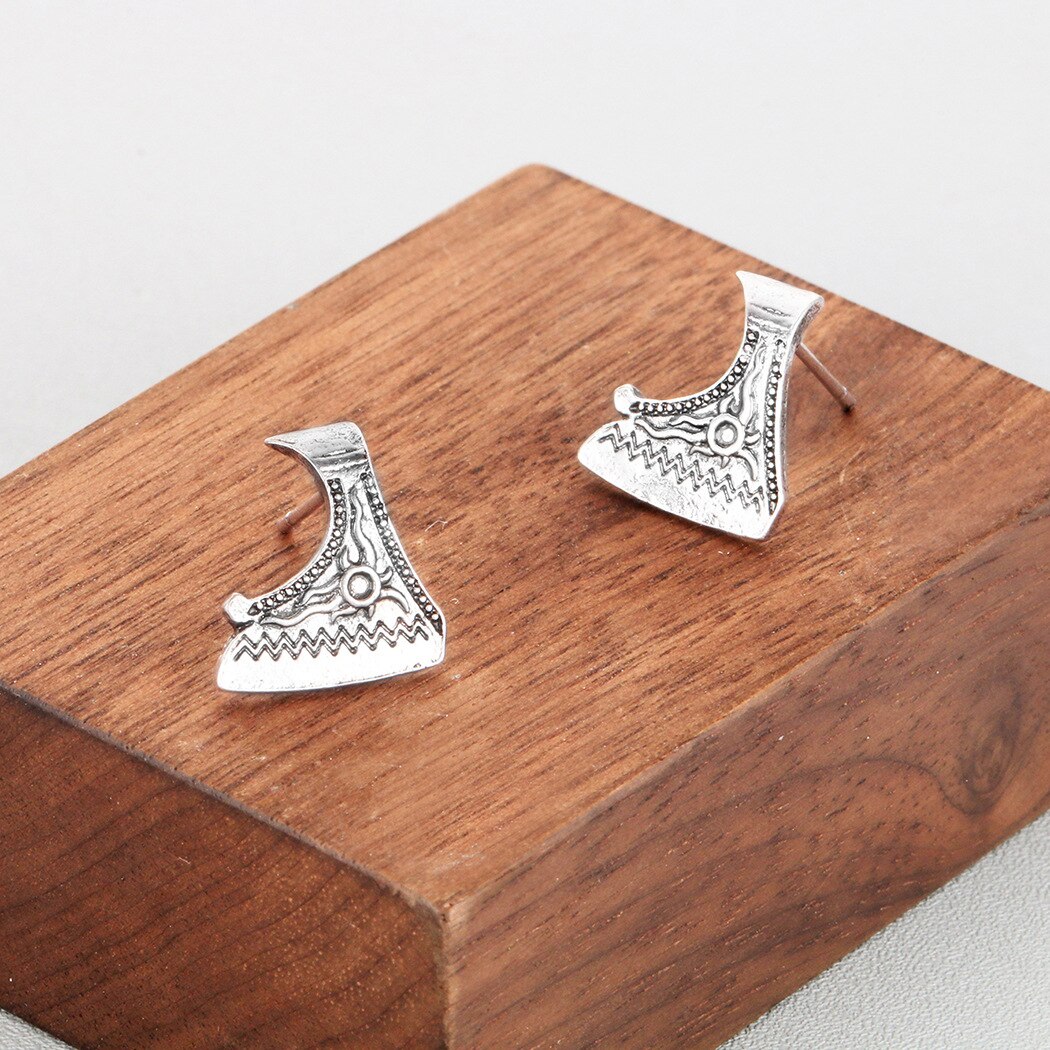 QIAMNI Vintage Valknut Viking Axe Male Stud Earrings Bijoux Pagan Amulet Viking Hip-hop Slavic Jewelry Christmas