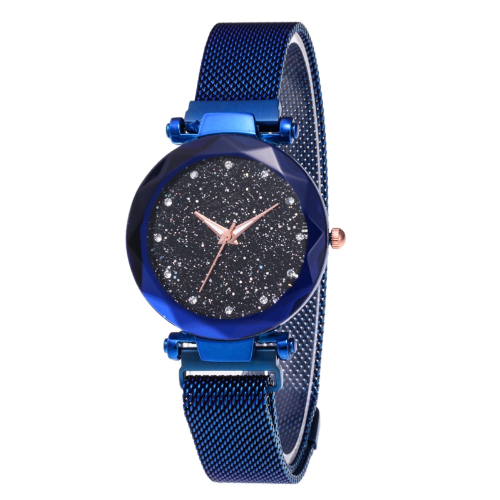 Sterrenhemel Horloge Waterdicht Stappenteller Stappenteller Horloge met Roestvrij Staal Magneet Gesp Fitness Horloge voor Vrouwen: Blue