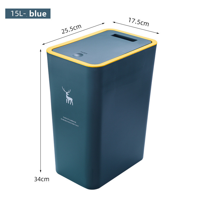 10L 15L Nordic Wc Prullenbak Huishouden Met Deksel Keuken Classificatie Pers-Type Badkamer Woonkamer Rechthoekige Prullenbak: L  blue deer