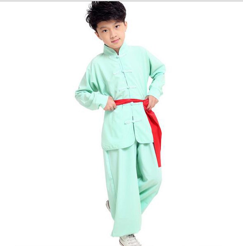 Kinderen kid blauw geel Taekwondo Dobok Wushu Kostuum Kimono Judo kleding Chinese Kung Fu Pak Tai Chi Martial Art Uniform