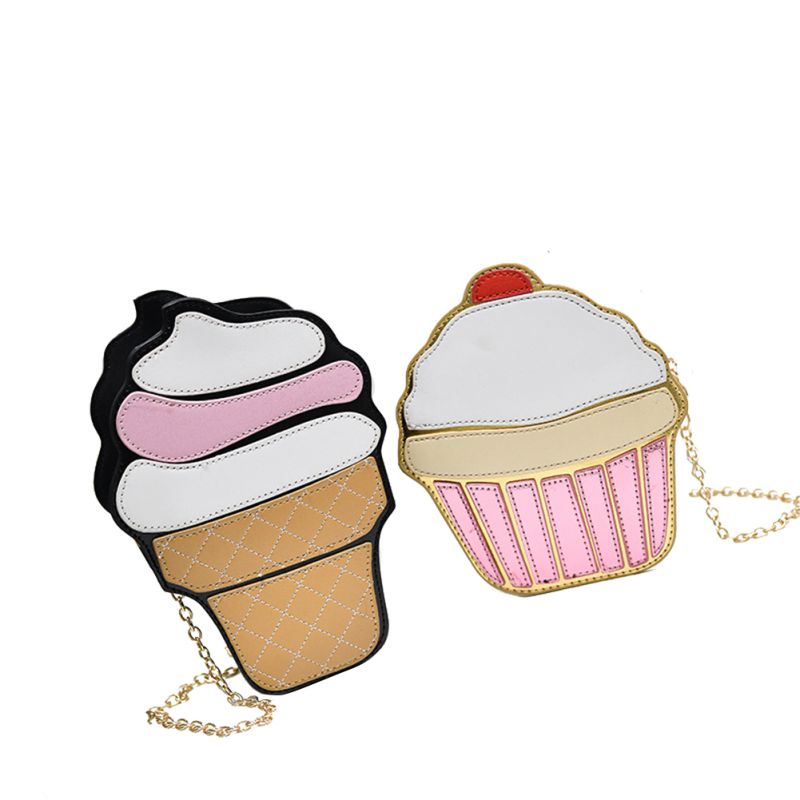 Eis Taschen für Frauen Nette Cartoon Cupcake Mini Taschen PU Leder Kleine Kette Kupplung Crossbody Mädchen Schulter Messenger tasche