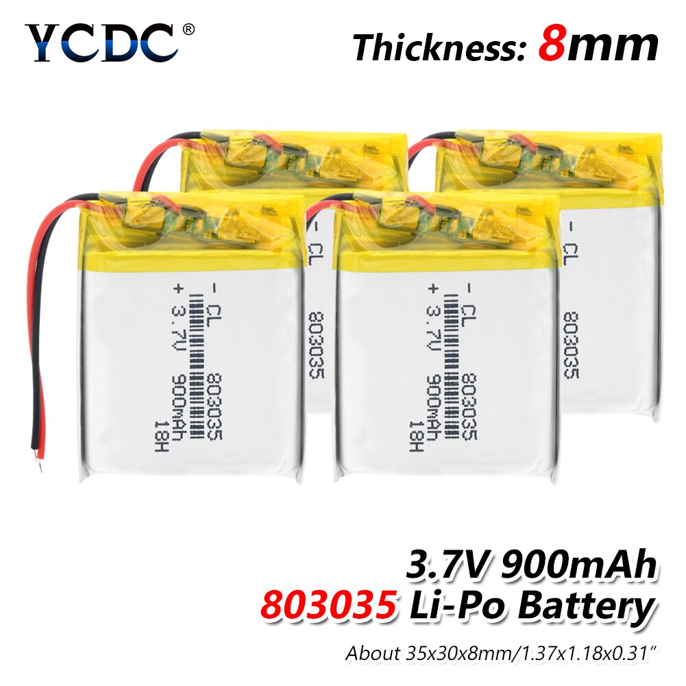 3.7V lithium polymer battery 803035 850MAH Rechargeable Li-ion Cell With PCB For Toy GPS MP3 MP4 MP5 Mini Fan Bluetooth Speaker: 4Pcs