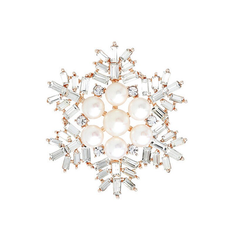 Luckydays spilla scintillante fiocco di neve invernale giallo oro rosa argento colore verde zircone spilla perla per gioielli da donna: style 2