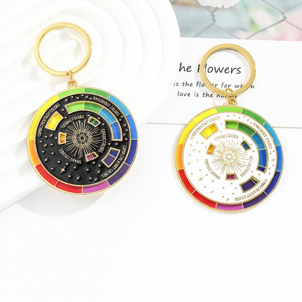 Rotatable Spinning Color Compass Keychain Palette Color Wheel Spinning Compass Metal Pendant Novelty