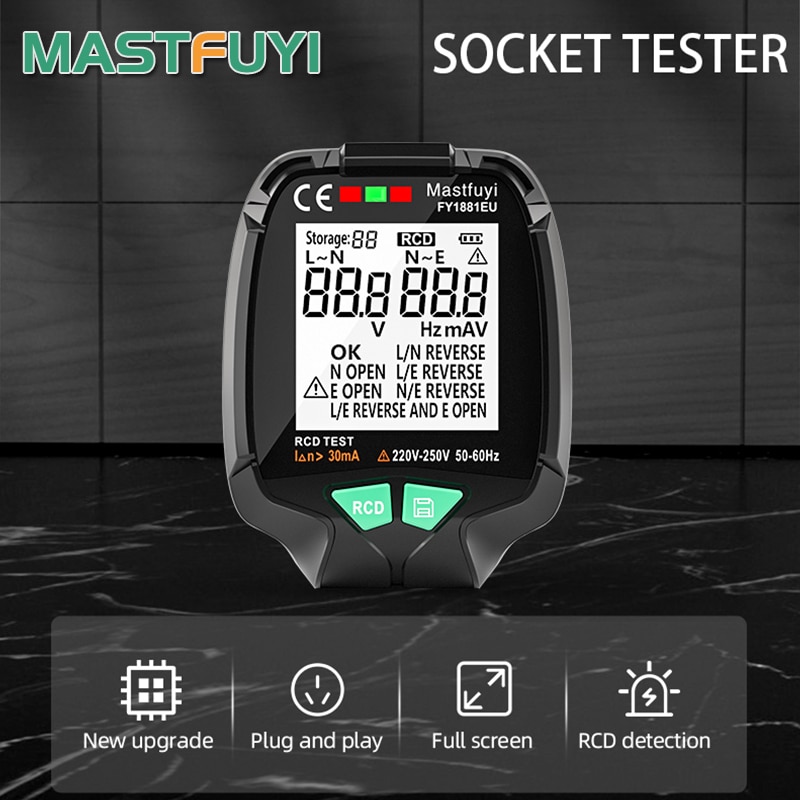 Generation Full Screen Socket Tester Ground Zero AC Voltage Tester 30V-250V RCD Test Plug Polarity Phase Check EU/US/UK