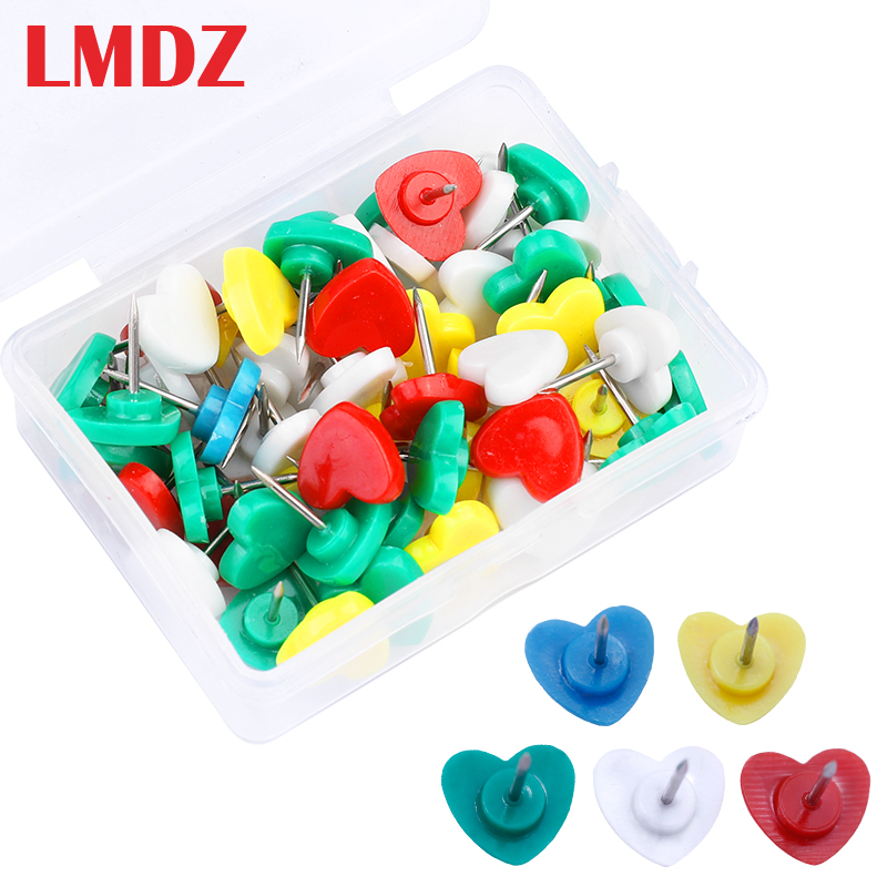 Lmdz 50/100Pcs Punaise Push Pins Kaart Markers Prikbord Pins Gekleurde Pin Fotowand Kantoor Schoolbenodigdheden met Plastic Doos