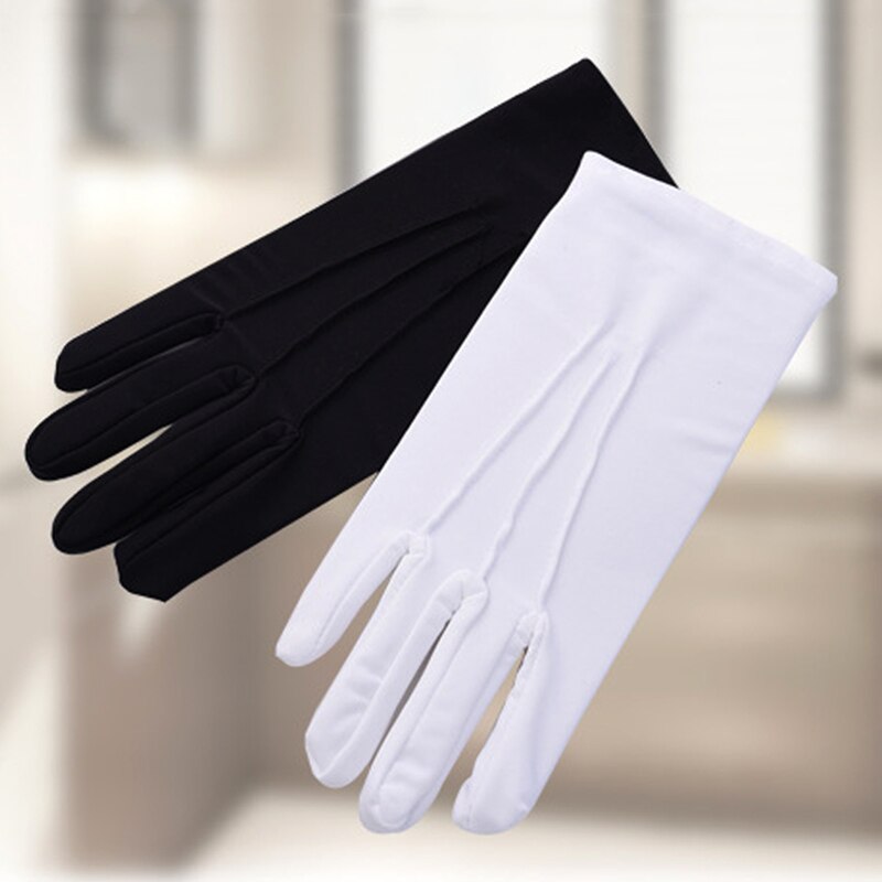 Gants noirs en coton pour hommes et femmes, 2 paires, uniformes à doigt complet, mitaines de Costume, gants à main extensibles pour smoking, conduite, service, travail: Black and White