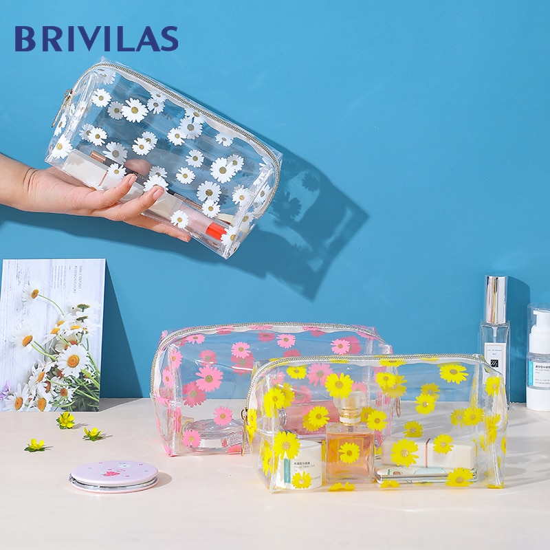 Brivilas pcv 花化粧品袋女性透明トラベル収納化粧バッグポータブル防水 oiletries バッグケースファッション