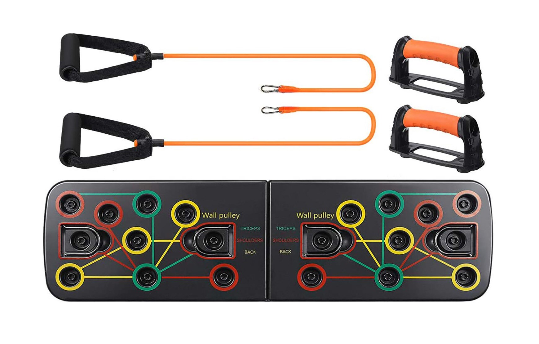 9 In 1 Push Up Rack Board With Latex Resistance Bands Body Building Board System Fitness Comprehensive Indoor Training Gym: Orange