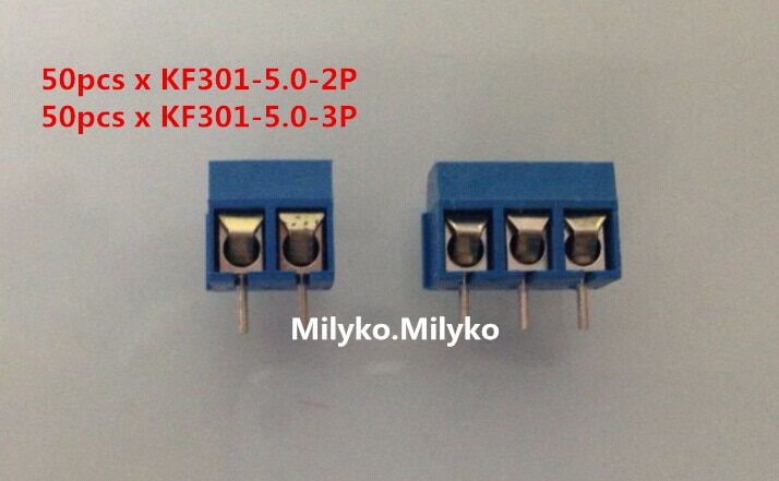 100 STKS KF301-5.0-2P + KF301-5.0-3P KF301 "+" Schroef 5.0mm Straight Pin PCB Schroefklemmenblok Connector