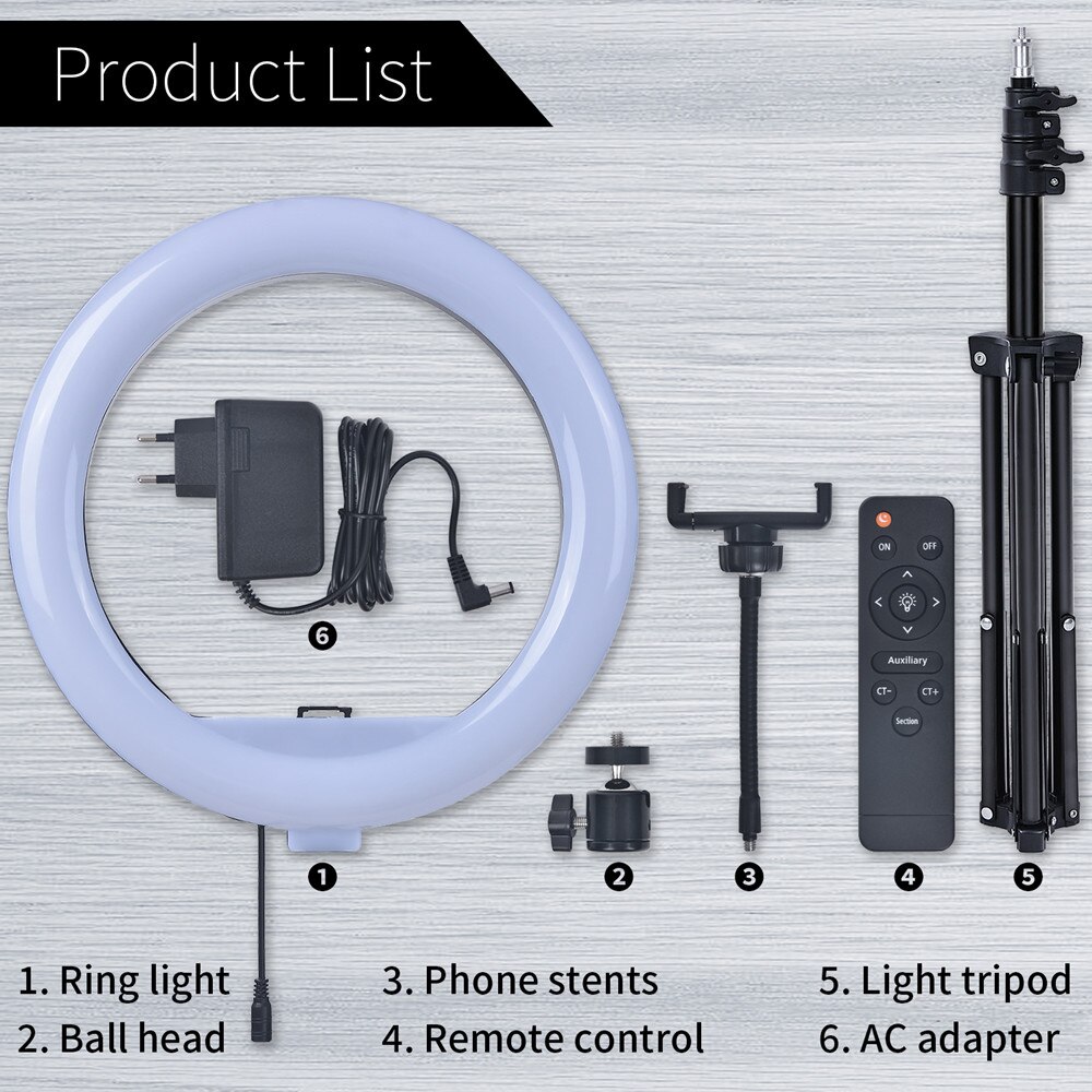 fosoto 12 inch 3000-6500K Photography LED Ring Light Dimmable Ring Lamp Lighting With Remote Tripod For Selfie Makeup Video: Lamp with tripod