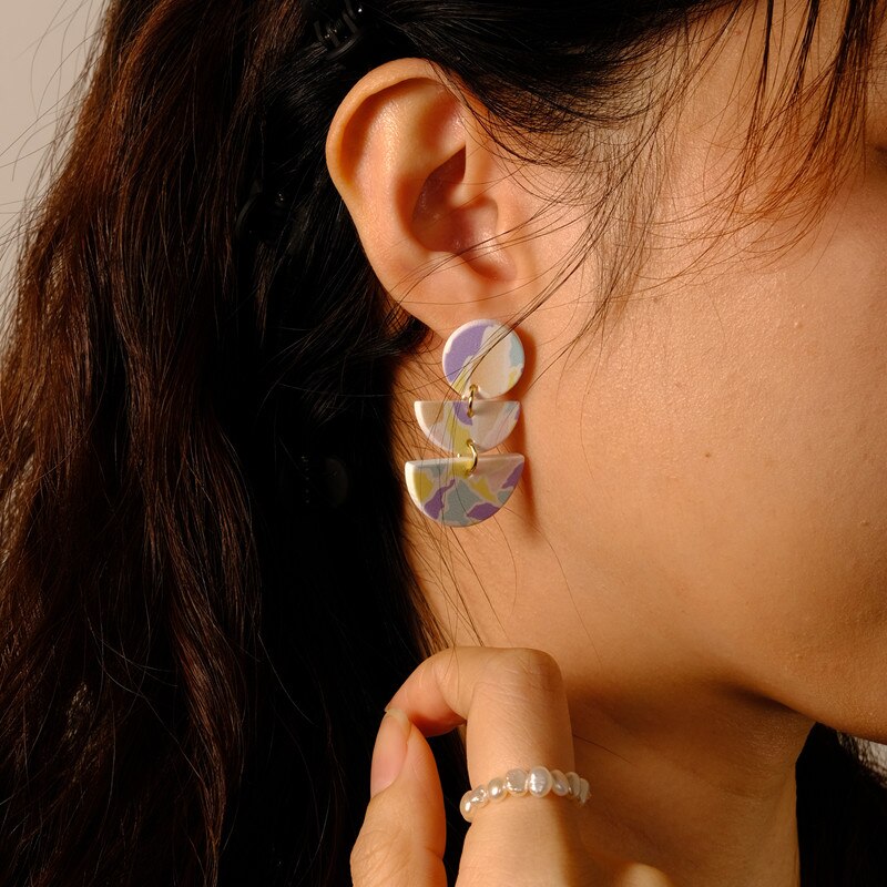 2022 Spring Gradient Purple Acrylic Earrings for Women Geometric Round Semicircle Long Dangle Earrings Jewelry