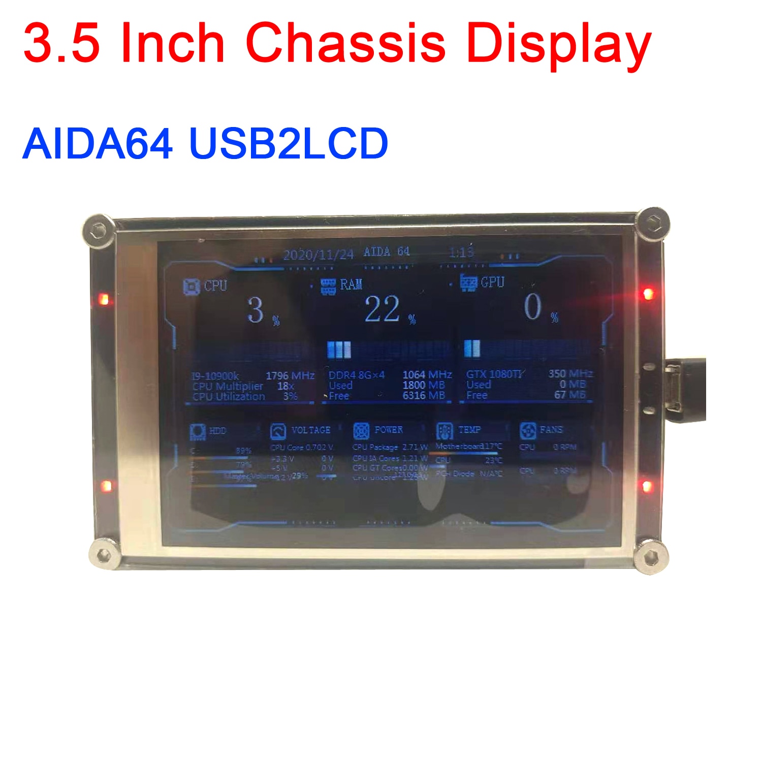Usb 2 lcd aida 64 chassi skärm 3.5 tum ips lcd monitor display usb display sub-screen for pc computer or hallon pi