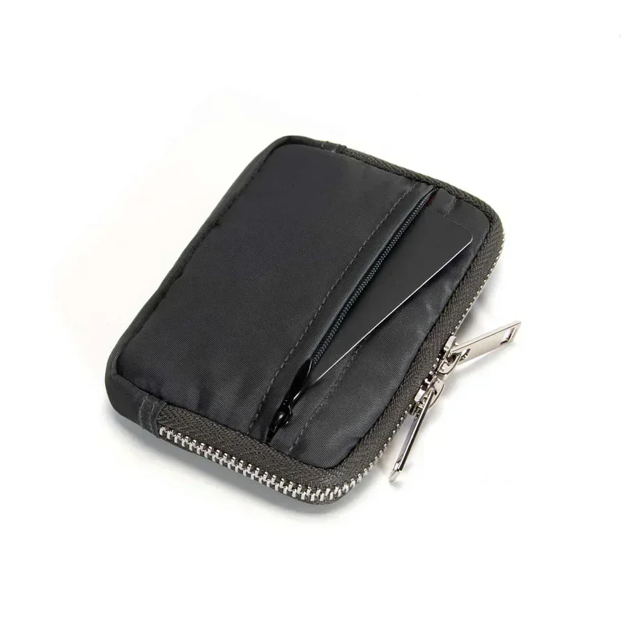 Carteira japonesa masculina, bolsa de armazenamento de fones de ouvido, porta cartão de crédito, para meninos e meninas, organizador de cartão bancário, bolsa de moedas com zíper: Preto