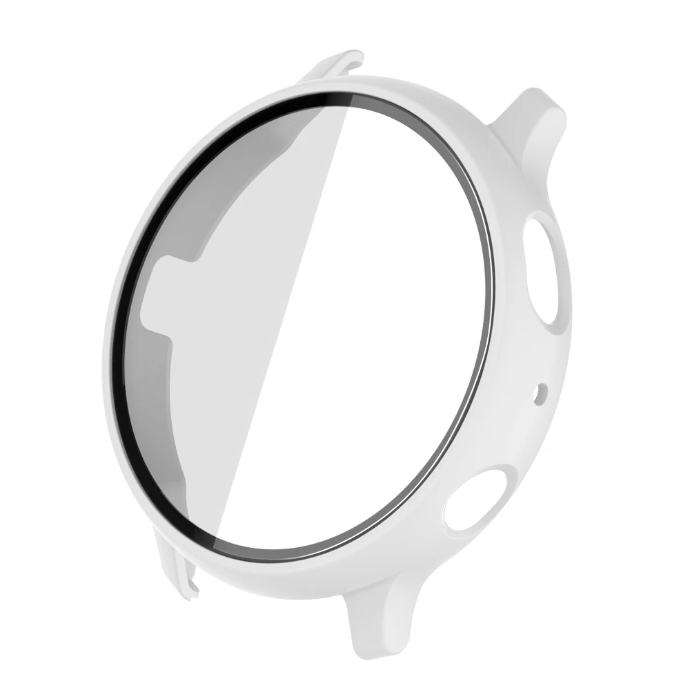 Matte Cover for Samsung Galaxy Watch Active 2 Case 44mm 40mm All Around Coverage Protective Bumpers Glass Screen Protector: White / Active 2 44mm