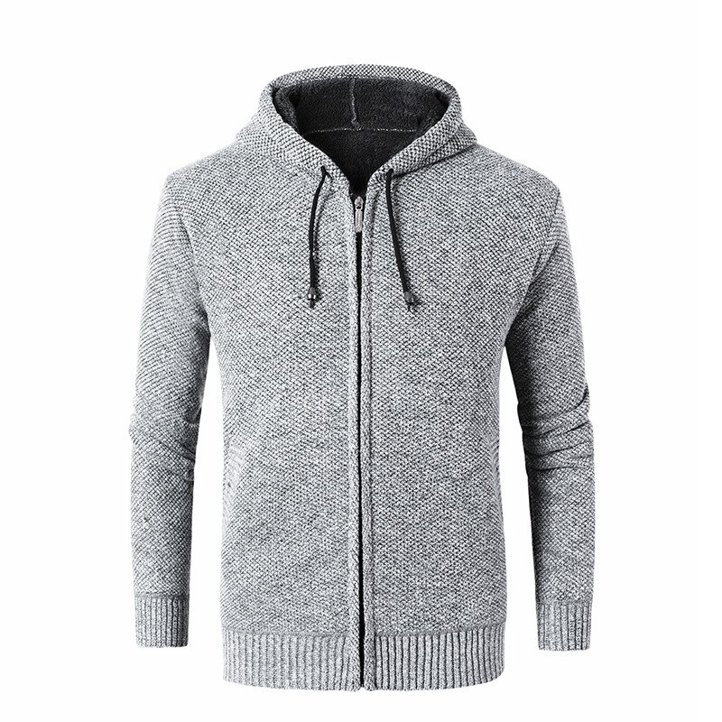 Efterår vinter herre hætte cardigan lynlås tyk blød langærmet solid komfortabel frakke strikket afslappet herre sweater