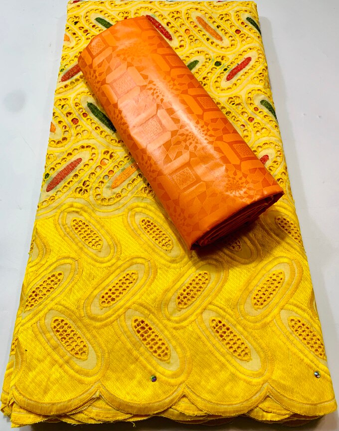 Dry Laces 2.5+2.5 Yards With Bazin Riche Fabric Swiss Voile Senegal African Wedding Bride Dress YKM111