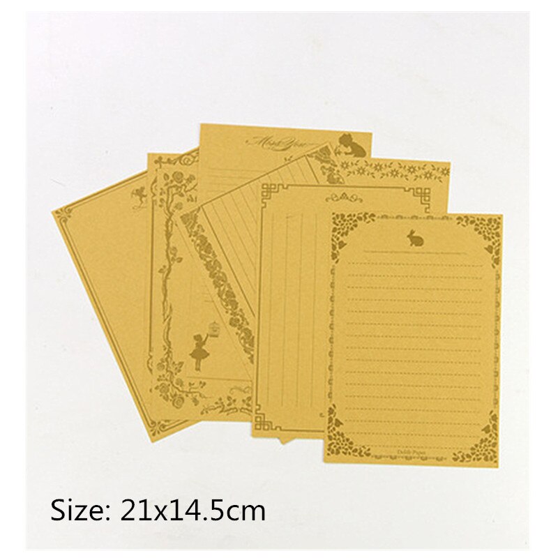 8 Sheets Kraft Vintage Writing Paper Flower Brown Letter Paper Romantic Greeting Letter Paper Writing Paper: F