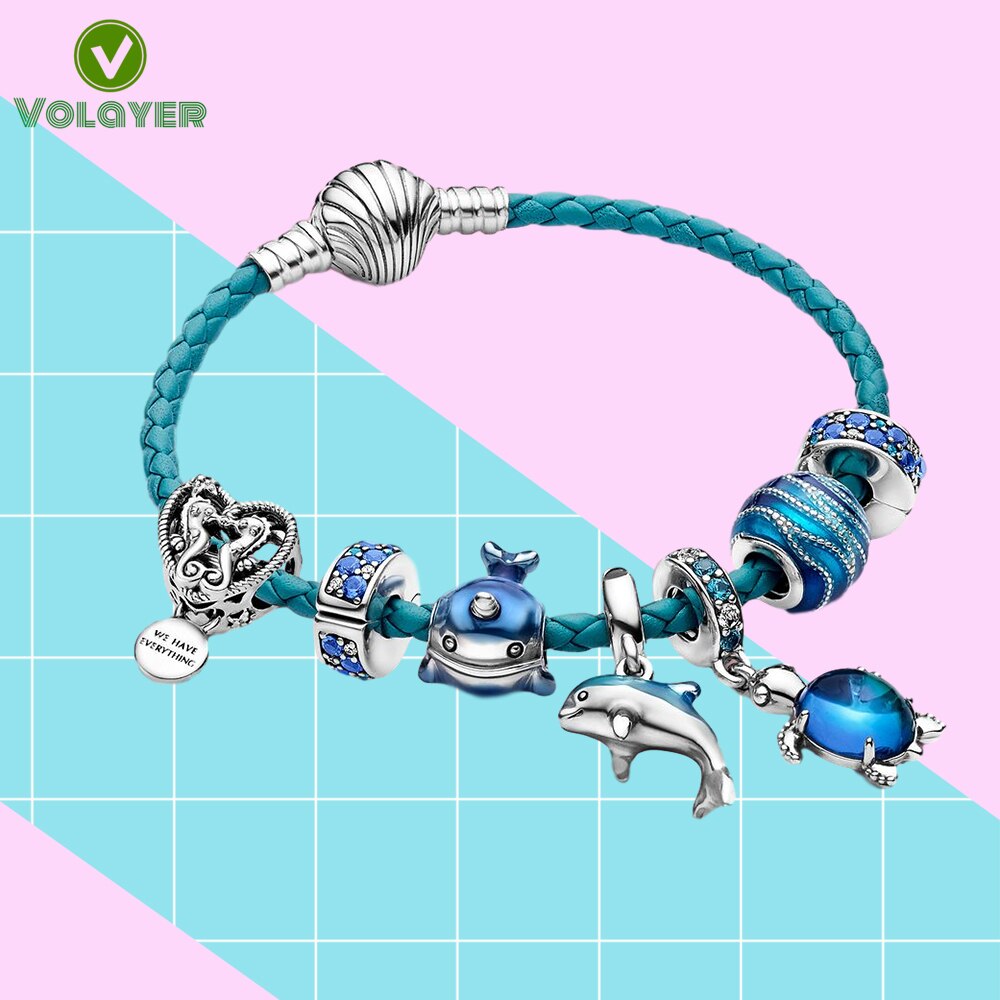 Summer 925 Sterling Silver Beads Murano Glass Sea Turtle Dangle Charm 10 Ocean Style Charms fit Original Brand Bracelets