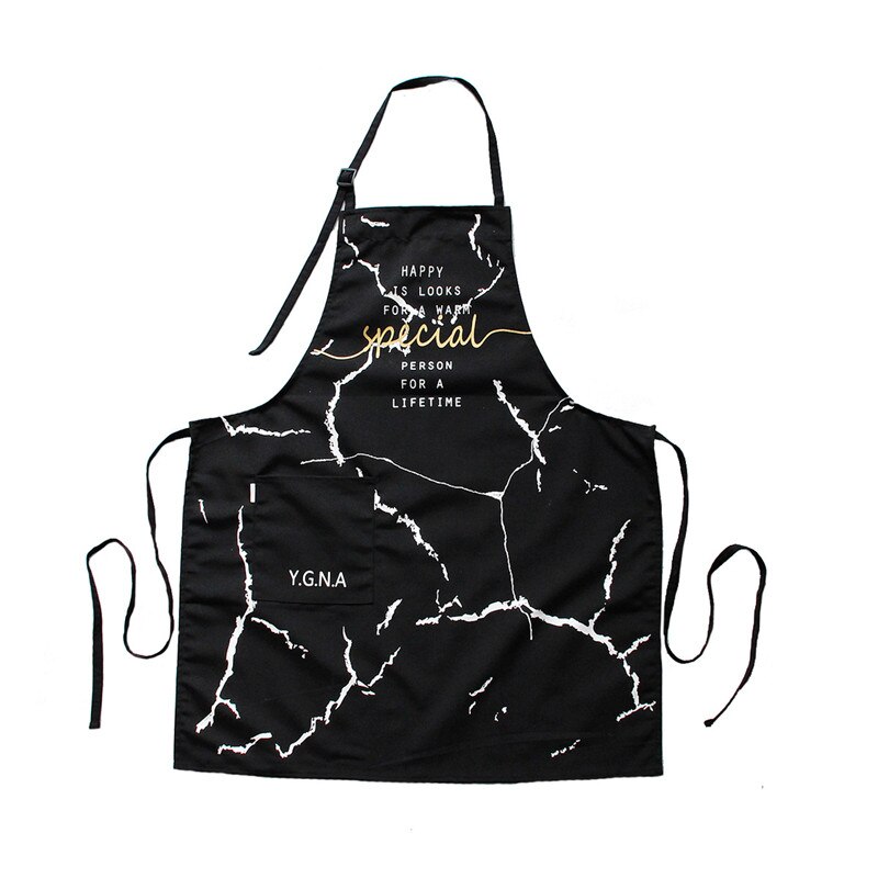 INS Nordic Katoenen Schort Zwart Wit Marmer Schorten Mannen Vrouwen met Grote Pocket Bib Overalls Keuken Bakken Accessoires: Black
